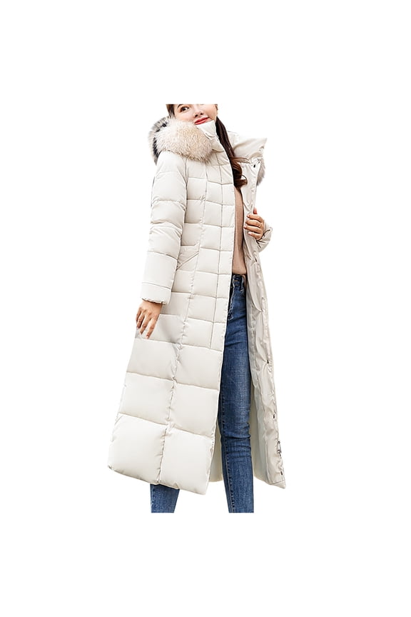Womens Coats and Jackets Clearance Women Fashion Long Collar Padded Coat Slim Thick Coat Warm Cotton Down Jacket