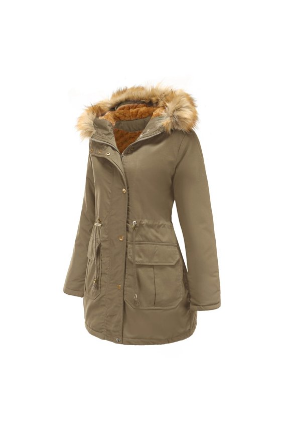 Womens Coats and Jackets Clearance Women's Autumn and Winter Plush Hooded Loose Drawstring Long Solid Color Jacket
