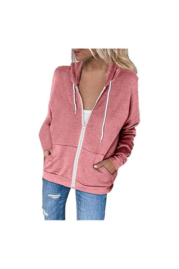 Womens Coats and Jackets Womens Hoodie Full Zip Long Sleeve Lightweight Sweatshirts Pockets Jacket Coat