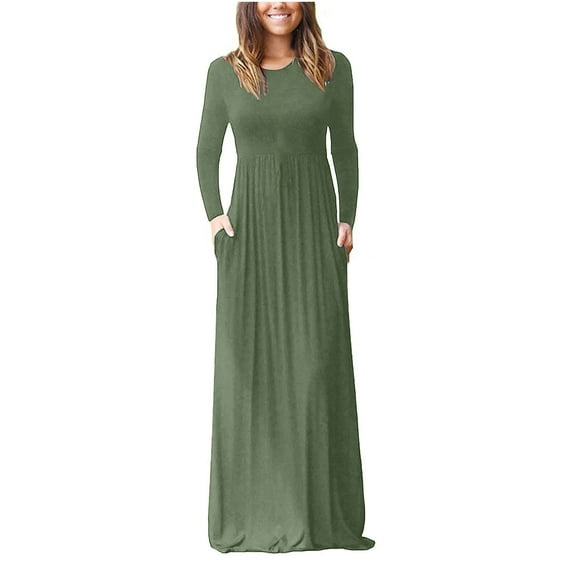 LYXSSBYX Womens Dresses Clearance under 10.00 Women Casual Long Sleeve Sexy Plus Size Loose Plain Pockets Long Maxi Dress