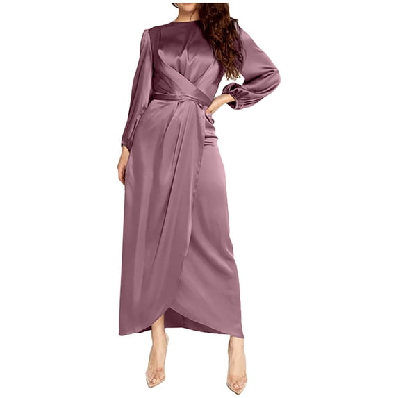 LYXSSBYX Womens Dresses Clearance under 10.00 Women's Loose Robe Casual Dress Foundation Solid Color Large Dress Round Neck Long Sleeve Dress