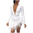 thumbnail image 1 of LYXSSBYX Womens Dresses Clearance under 10.00 Womens Holiday V Neck Print Dress Ladies Long Sleeves Party Beach Dress, 1 of 5