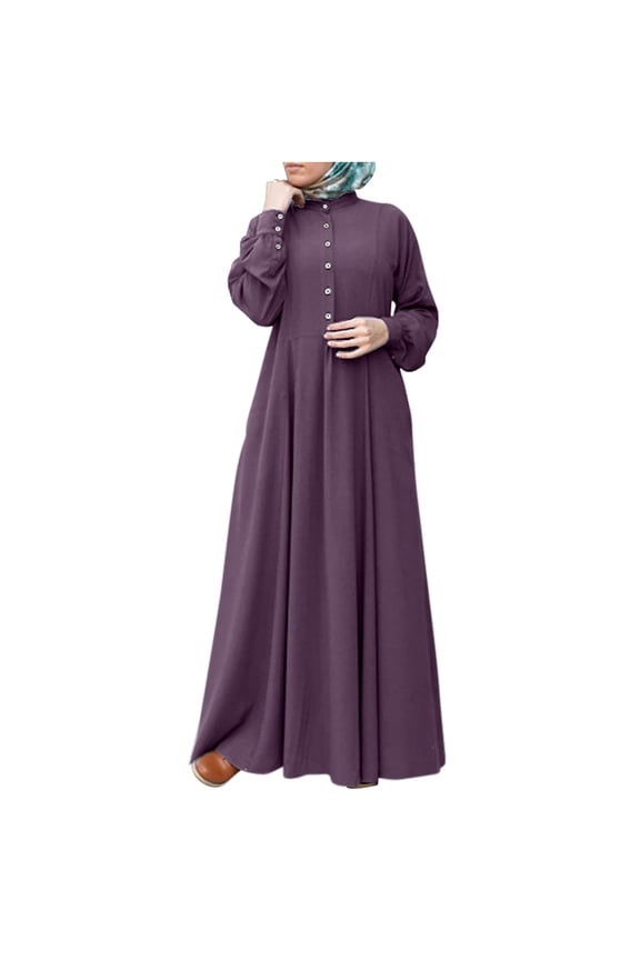 Womens Dresses Long Sleeve Women's Fashion Round Neck Loose Long Sleeve Solid Ankle-length Dress Long Dress
