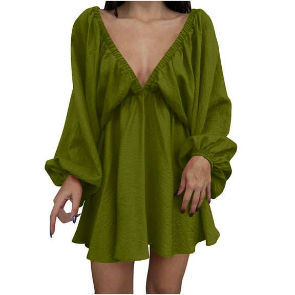 LYXSSBYX Womens Dresses Short Sleeve Women V-neck Knee Length Long Sleeved Dress Sexy Retro Loose Fitting Dress