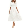 thumbnail image 1 of LYXSSBYX Womens Dresses Short Sleeve Women's Round-Neck Casual Short Sleeve Solid Waisted Layer Chiffon Dresses with Belt, 1 of 9