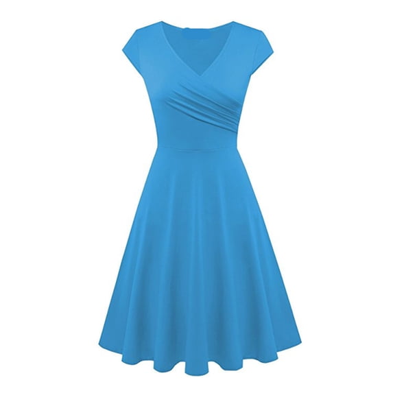 LYXSSBYX Womens Dresses Short Sleeve Women's Summer Casual Color Casual Short Sleeve V-Neck Loose Dress