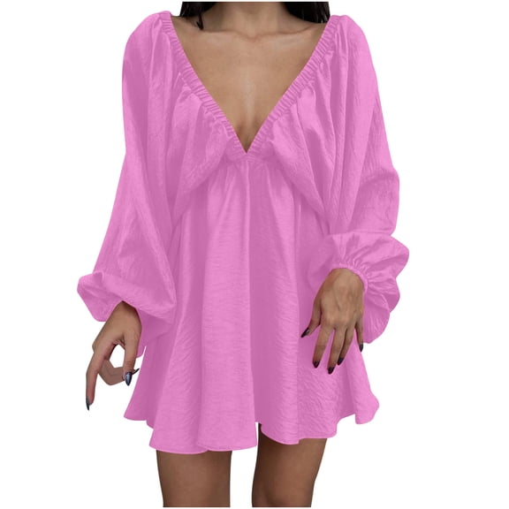 LYXSSBYX Womens Dresses Short Sleeve Women V-neck Knee Length Long Sleeved Dress Sexy Retro Loose Fitting Dress