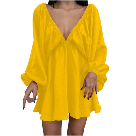 LYXSSBYX Womens Dresses Short Sleeve Women V-neck Knee Length Long Sleeved Dress Sexy Retro Loose Fitting Dress