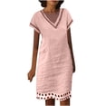 thumbnail image 1 of LYXSSBYX Womens Dresses Short Sleeve Women's Cotton Cotton Linen Solid Color Splicing Water Soluble Lace Dress Short Sleeve V-Neck Knee-Length Dress, 1 of 5