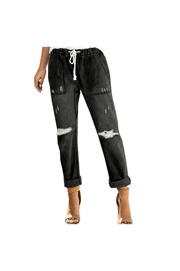 Womens Jeans Cropped Clearance Fashion Women Solid Casual Slimming Mid Waist Jeans Capris Pants