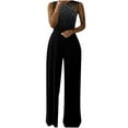 thumbnail image 1 of LYXSSBYX Womens Jumpsuits and Rompers Clearance Women Diamond Solid Halter Jumpsuit Pajamas Casual Wide Leg Pants, 1 of 5