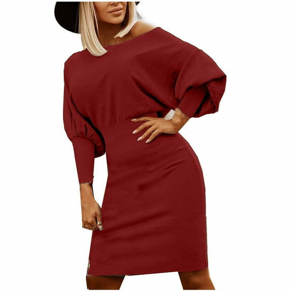 LYXSSBYX Womens Long Sleeve Dress Hot Sale Clearance Casual Knit Dress Long Sleeve Hip and Waist Women's Dress Long Sleeve Collar Dress