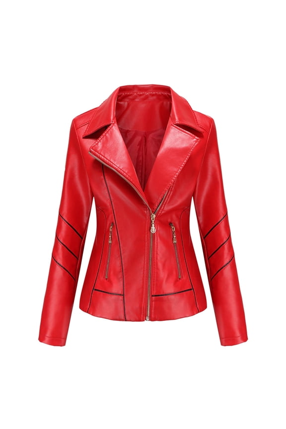 Womens Long Sleeve Dress Hot Sale Clearance New Women's Slim Leather Stand-Up Collar Zipper Stitching Solid Color Jacket