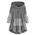 thumbnail image 1 of LYXSSBYX Womens Long Sleeve Dress Hot Sale Clearance Women Cozy Color Block Fleece Hooded Fuzzy Asymmetrical Hem Zipper Pokets Teddy Bear Coat, 1 of 3