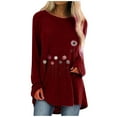 thumbnail image 1 of LYXSSBYX Womens Long Sleeve Dress Hot Sale Clearance Women Fashion O-neck Pullover Flower Printing Long Sleeves Sweater T-shirt Tops, 1 of 4
