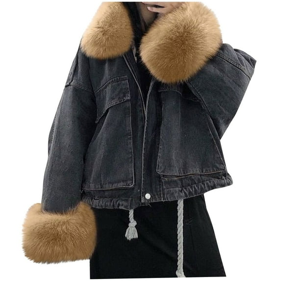 LYXSSBYX Womens Long Sleeve Dress Hot Sale Clearance Women Warm Denim Short Coat Collar Jacket Slim Winter Outwear Coats