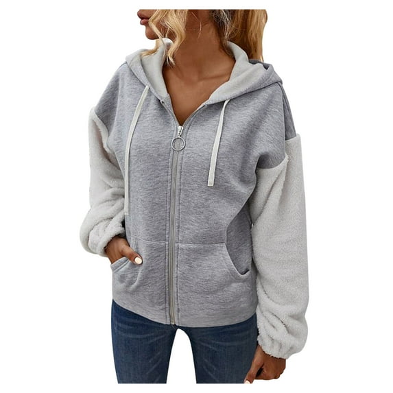 LYXSSBYX Womens Long Sleeve Dress Hot Sale Clearance Women's Contrast Patchwork Hooded Long Sleeve Casual Jacket