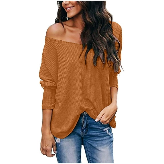 LYXSSBYX Womens Long Sleeve Dress Hot Sale Clearance Womens Tops Fashion Solid Color Casual V-Neck Long Sleeve Loose T-Shirt Blouse Tops