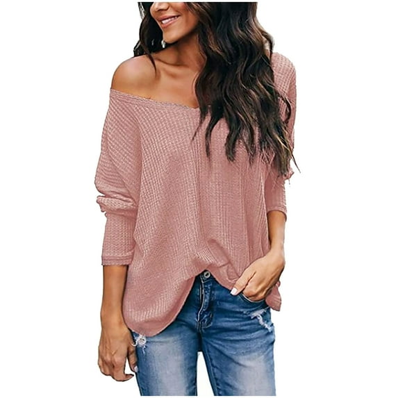 LYXSSBYX Womens Long Sleeve Dress Hot Sale Clearance Womens Tops Fashion Solid Color Casual V-Neck Long Sleeve Loose T-Shirt Blouse Tops