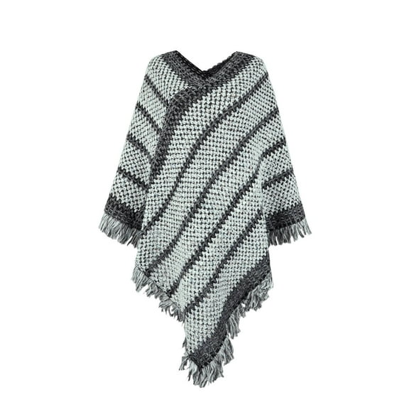 LYXSSBYX Womens Long Sleeve Dress Hot Sale Womens Tops 2022 New Fashion Autumn Winter Contrasting Stripe Tassel Cloak Shawl Tops