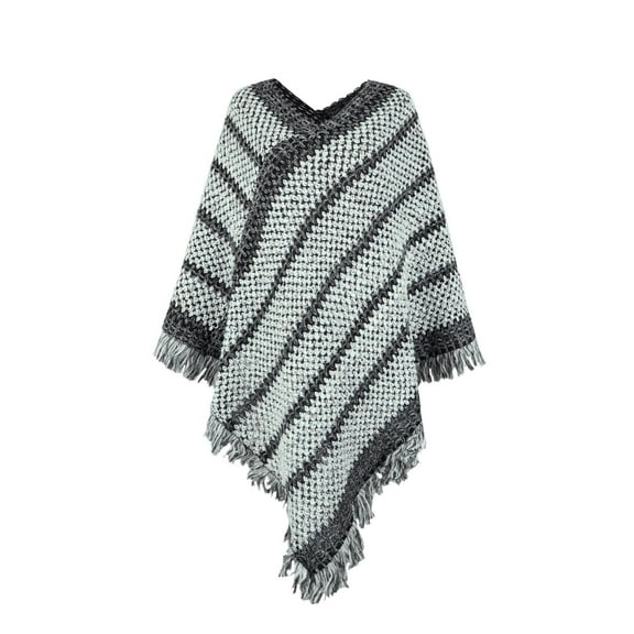 LYXSSBYX Womens Long Sleeve Dress Hot Sale Womens Tops 2022 New Fashion Autumn Winter Contrasting Stripe Tassel Cloak Shawl Tops