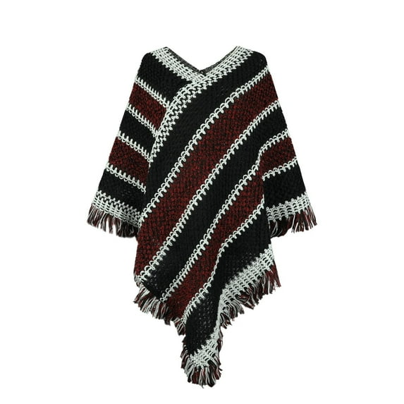 LYXSSBYX Womens Long Sleeve Dress Hot Sale Womens Tops 2022 New Fashion Autumn Winter Contrasting Stripe Tassel Cloak Shawl Tops