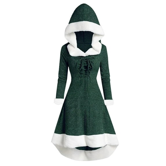 LYXSSBYX Womens Long Sleeve Dresses Clearance Christmas Fashion Women's Casual Long Sleeve Solid Ladies Retro Plush Splicing Cloak Dress