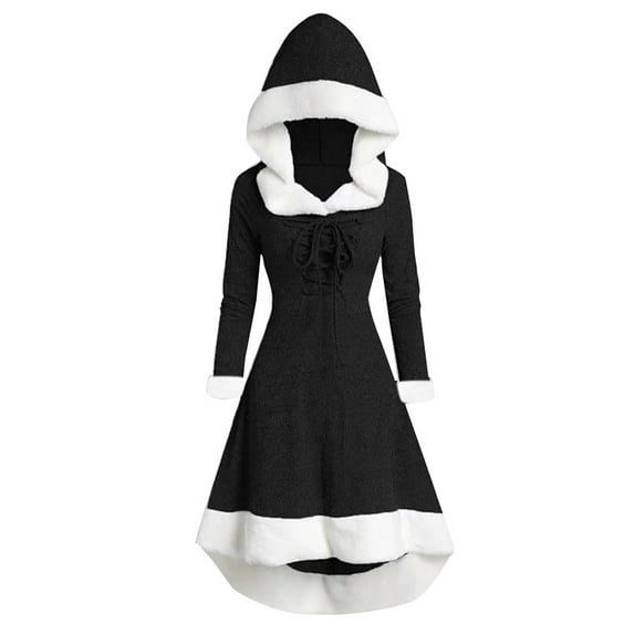 LYXSSBYX Womens Long Sleeve Dresses Clearance Christmas Fashion Women's Casual Long Sleeve Solid Ladies Retro Plush Splicing Cloak Dress