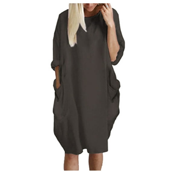 LYXSSBYX Womens Long Sleeve Dresses Clearance The Fashion Women's Winter Plus Size Casual Loose Pocket Sexy Printed Dress