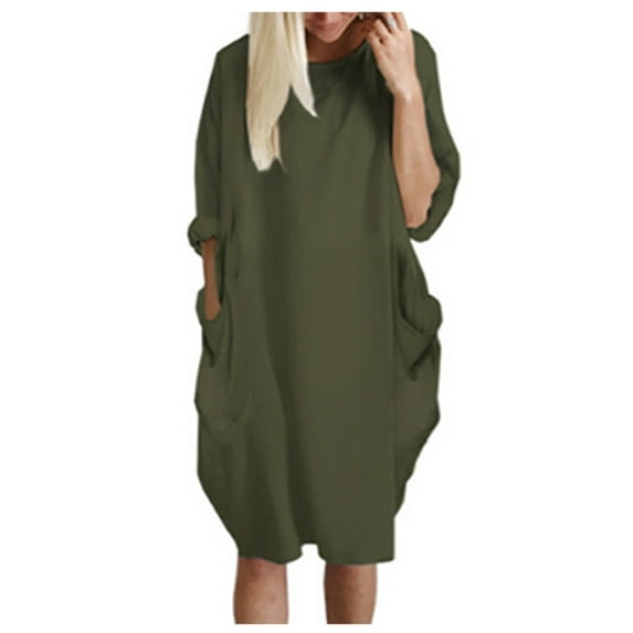 LYXSSBYX Womens Long Sleeve Dresses Clearance The Fashion Women's Winter Plus Size Casual Loose Pocket Sexy Printed Dress