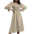thumbnail image 1 of LYXSSBYX Womens Long Sleeve Dresses Women's Casual Sexy Fashion Flared Sleeve T-Neck Long Sleeve Solid Color Pleated Dress, 1 of 8