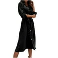 thumbnail image 1 of LYXSSBYX Womens Long Sleeve Dresses Clearance Women's Summer Fashion Sexy Turndown Collar Long Sleeves Solid Color Button Belt Casual Dress, 1 of 8