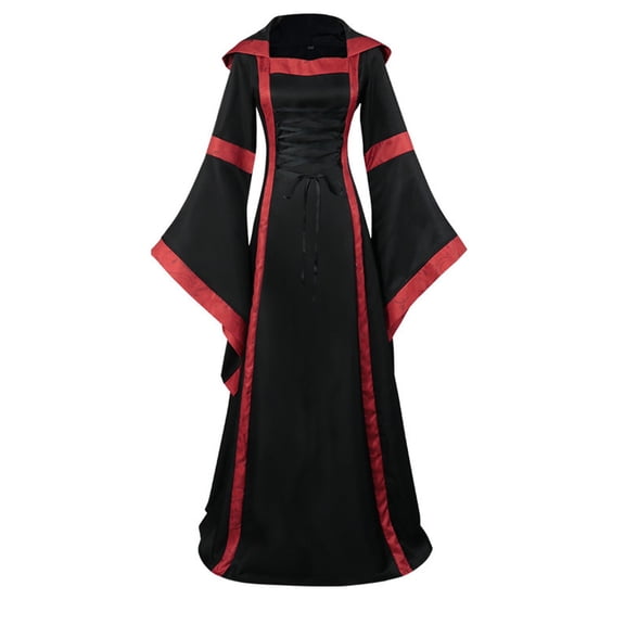 LYXSSBYX Womens Long Sleeve Dresses Women Casual Halloween Long Sleeve Splicing Solid Patchwork Gothic Cosplay Dress