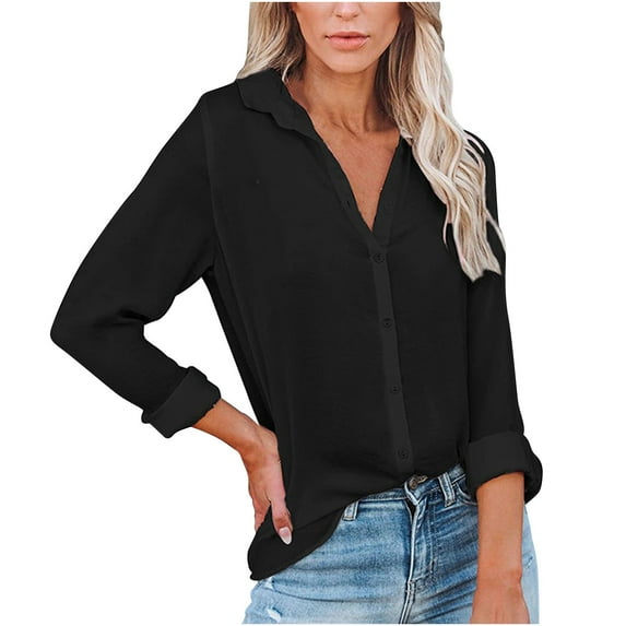 LYXSSBYX Womens Long Sleeve Tops Clearance Women's Tops Single Breasted Long Sleeve Shirt Tops Loose Lapel Shirt Blouse
