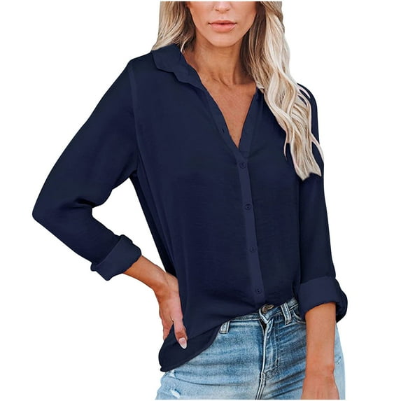 LYXSSBYX Womens Long Sleeve Tops Women's Tops Single Breasted Long Sleeve Shirt Tops Loose Lapel Shirt Blouse