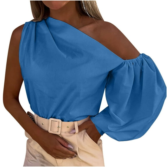LYXSSBYX Womens Long Sleeve Tops Fashion Women Solid One Shoulder Long SleeveCasual Shirts Blouses Tops