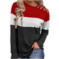 thumbnail image 1 of LYXSSBYX Womens Long Sleeve Tops Hot Sale Clearance Women Long Sleeves Shoulder Off-the-shoulder Cross Strap Plaid Color Block Tops Blouse Tunic Tops, 1 of 5