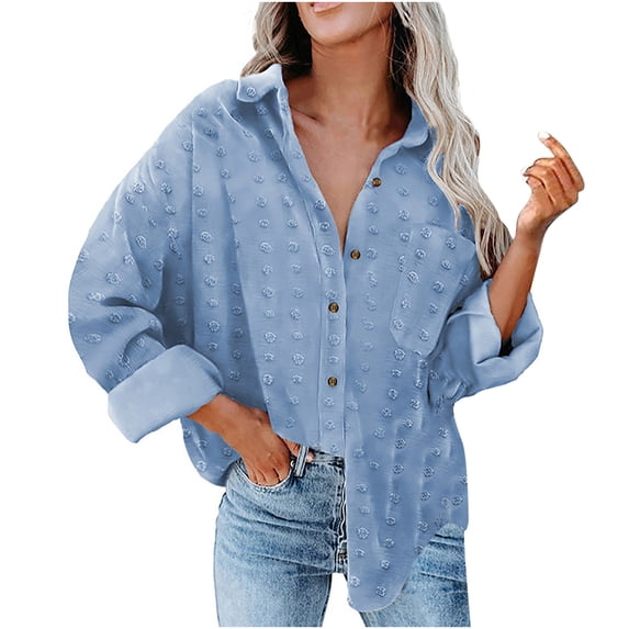 LYXSSBYX Womens Long Sleeve Tops Hot Sale Clearance Women's Casual Solid Color Pockets Buttons Long Sleeve Tops Blouse Outwear Coat