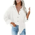 thumbnail image 1 of LYXSSBYX Womens Long Sleeve Tops Hot Sale Clearance Women's Solid Chiffon Lapel Long Sleeve Shirt Buttoned Loose Cardigan Top Blouse, 1 of 5