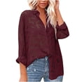 thumbnail image 1 of LYXSSBYX Womens Long Sleeve Tops Women's Tops Single Breasted Long Sleeve Shirt Tops Loose Lapel Shirt Blouse, 1 of 8
