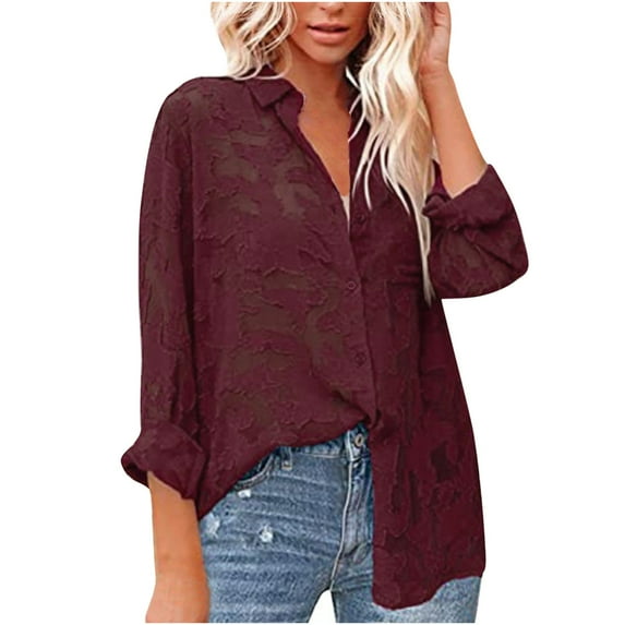LYXSSBYX Womens Long Sleeve Tops Women's Tops Single Breasted Long Sleeve Shirt Tops Loose Lapel Shirt Blouse