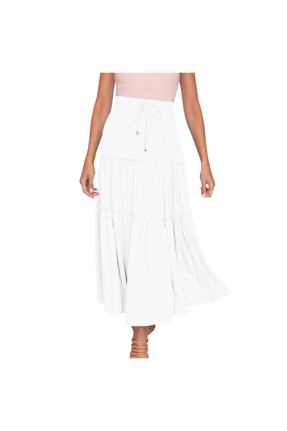Womens Maxi Skirts for Summer Fashion Women Solid Casual Ruched Ruffles Elastic Waist Skirts