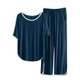 thumbnail image 1 of LYXSSBYX Womens Pajama Sets 2PC Women's Solid Color V Neck Shorts Sleeve Two-piece Comfortable Home Pajamas Set Sports Set, 1 of 9