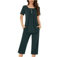 thumbnail image 1 of LYXSSBYX Womens Pajama Sets Clearance 2PC Women's Solid Color Round Neck Short Sleeve Sleepshirt and Pants Sets Loungewear Pajamas with Pockets, 1 of 1