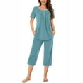 thumbnail image 1 of LYXSSBYX Womens Pajama Sets Clearance 2PC Women's Solid Color Round Neck Short Sleeve Sleepshirt and Pants Sets Loungewear Pajamas with Pockets, 1 of 8