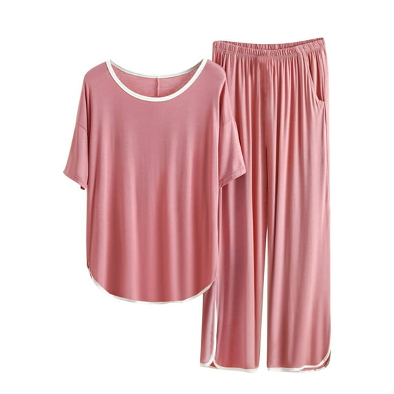 LYXSSBYX Womens Pajama Sets 2PC Women's Solid Color V Neck Shorts Sleeve Two-piece Comfortable Home Pajamas Set Sports Set