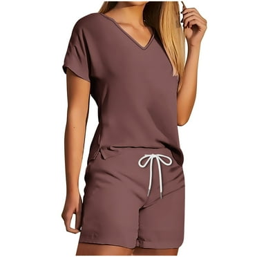 LYXSSBYX Womens Pajama Sets Clearance 2PC Women's V Neck Shorts Sleeve Two-piece Comfortable Home Pajamas Set Sports Set