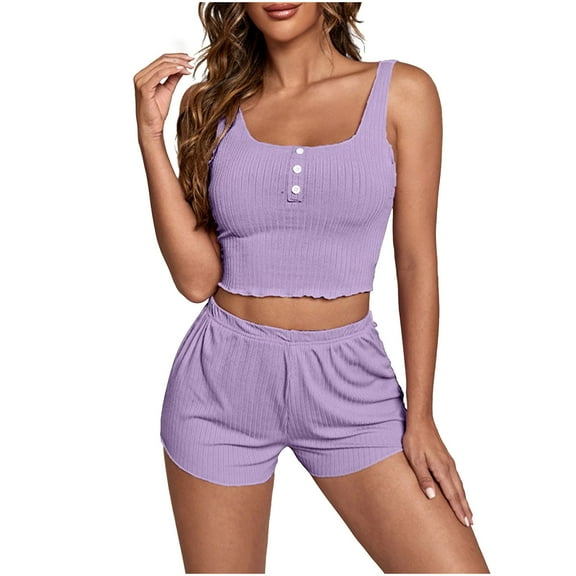 LYXSSBYX Womens Pajama Sets Women 2 Piece Outfit Set Sleeveless Top Short Pants Nightshirt Homewear Pajamas