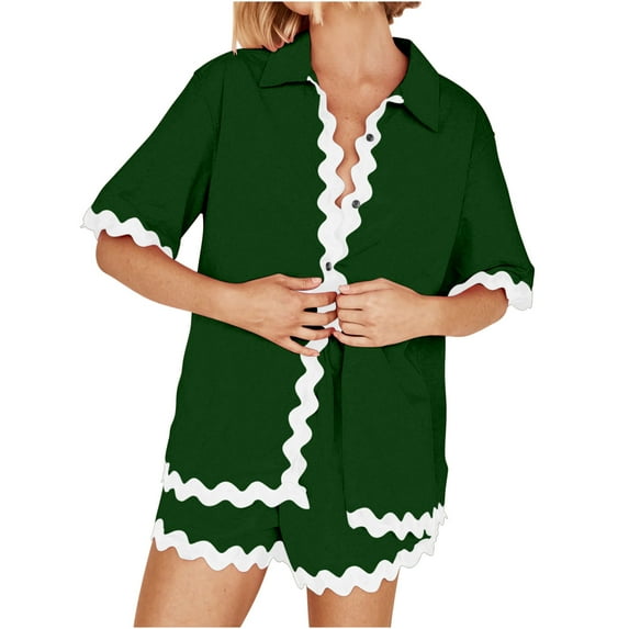 LYXSSBYX Womens Pajama Sets Women's Casual Solid Color Short-sleeved Shorts Set Casual Pajamas Short-sleeved Lapel Set