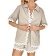 thumbnail image 1 of LYXSSBYX Womens Pajama Sets Women's Casual Solid Color Short-sleeved Shorts Set Casual Pajamas Short-sleeved Lapel Set, 1 of 9